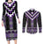 Purple Taniko Pattern Aotearoa Couples Matching Long Sleeve Bodycon Dress and Long Sleeve Button Shirt Niho Taniwha Mix Poutama LT14