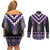 Purple Taniko Pattern Aotearoa Couples Matching Off Shoulder Short Dress and Long Sleeve Button Shirt Niho Taniwha Mix Poutama LT14