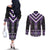 Purple Taniko Pattern Aotearoa Couples Matching Off The Shoulder Long Sleeve Dress and Long Sleeve Button Shirt Niho Taniwha Mix Poutama LT14