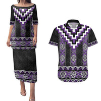 Purple Taniko Pattern Aotearoa Couples Matching Puletasi and Hawaiian Shirt Niho Taniwha Mix Poutama LT14 Purple - Polynesian Pride