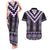 Purple Taniko Pattern Aotearoa Couples Matching Tank Maxi Dress and Hawaiian Shirt Niho Taniwha Mix Poutama LT14