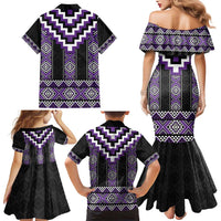 Purple Taniko Pattern Aotearoa Family Matching Mermaid Dress and Hawaiian Shirt Niho Taniwha Mix Poutama LT14