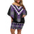 Purple Taniko Pattern Aotearoa Family Matching Off Shoulder Short Dress and Hawaiian Shirt Niho Taniwha Mix Poutama LT14