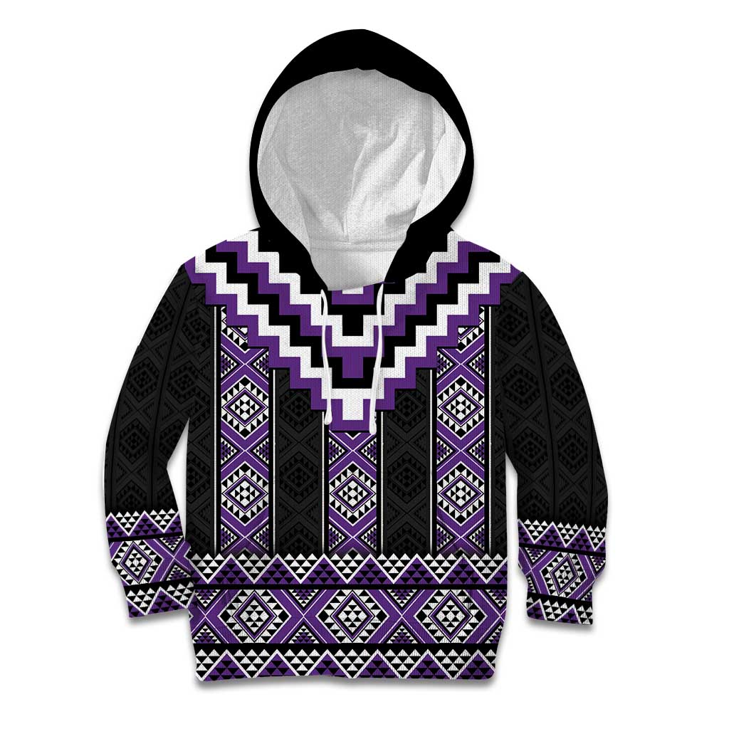 Purple Taniko Pattern Aotearoa Kid Hoodie Niho Taniwha Mix Poutama LT14