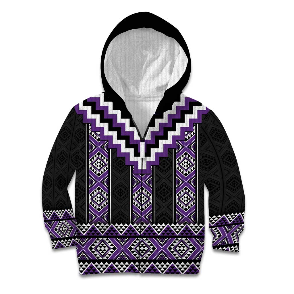 Purple Taniko Pattern Aotearoa Kid Hoodie Niho Taniwha Mix Poutama LT14