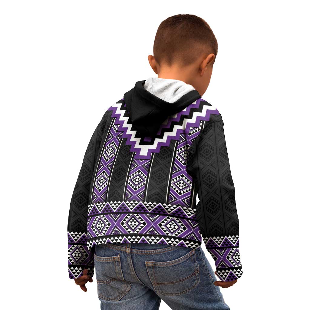 Purple Taniko Pattern Aotearoa Kid Hoodie Niho Taniwha Mix Poutama LT14