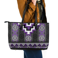 Purple Taniko Pattern Aotearoa Leather Tote Bag Niho Taniwha Mix Poutama LT14 - Polynesian Pride