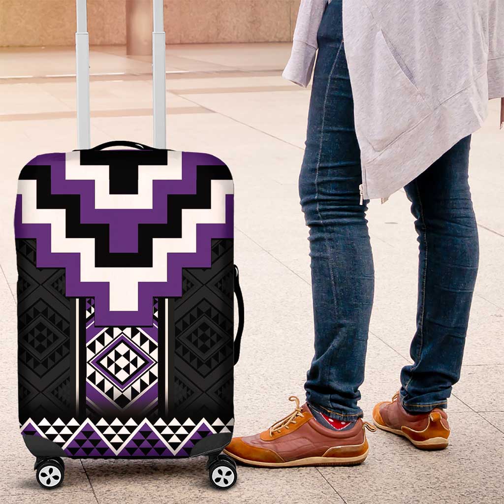 Purple Taniko Pattern Aotearoa Luggage Cover Niho Taniwha Mix Poutama
