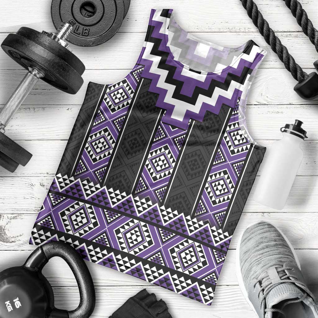 Purple Taniko Pattern Aotearoa Men Tank Top Niho Taniwha Mix Poutama LT14 - Polynesian Pride
