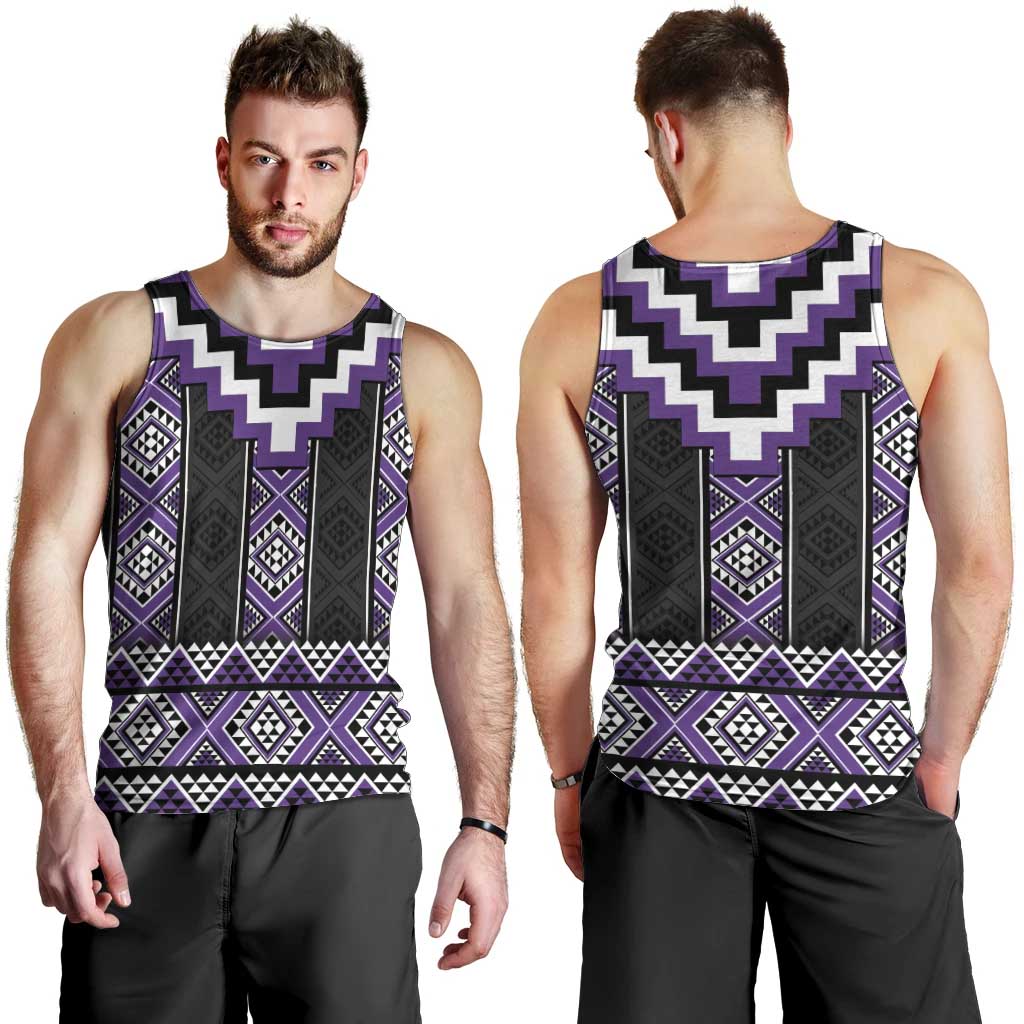Purple Taniko Pattern Aotearoa Men Tank Top Niho Taniwha Mix Poutama LT14 - Polynesian Pride