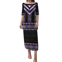 Purple Taniko Pattern Aotearoa Puletasi Niho Taniwha Mix Poutama LT14 Long Dress Purple - Polynesian Pride