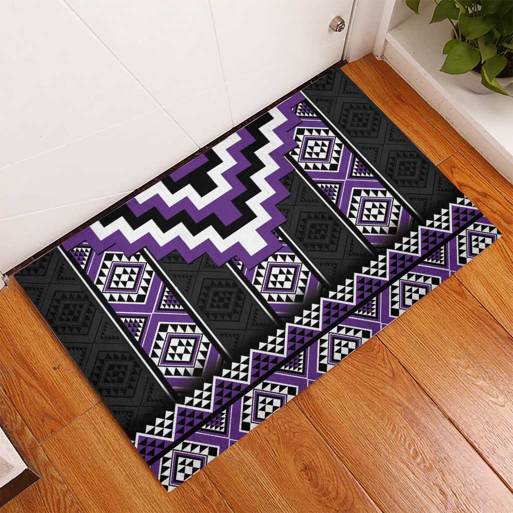 Purple Taniko Pattern Aotearoa Rubber Doormat Niho Taniwha Mix Poutama