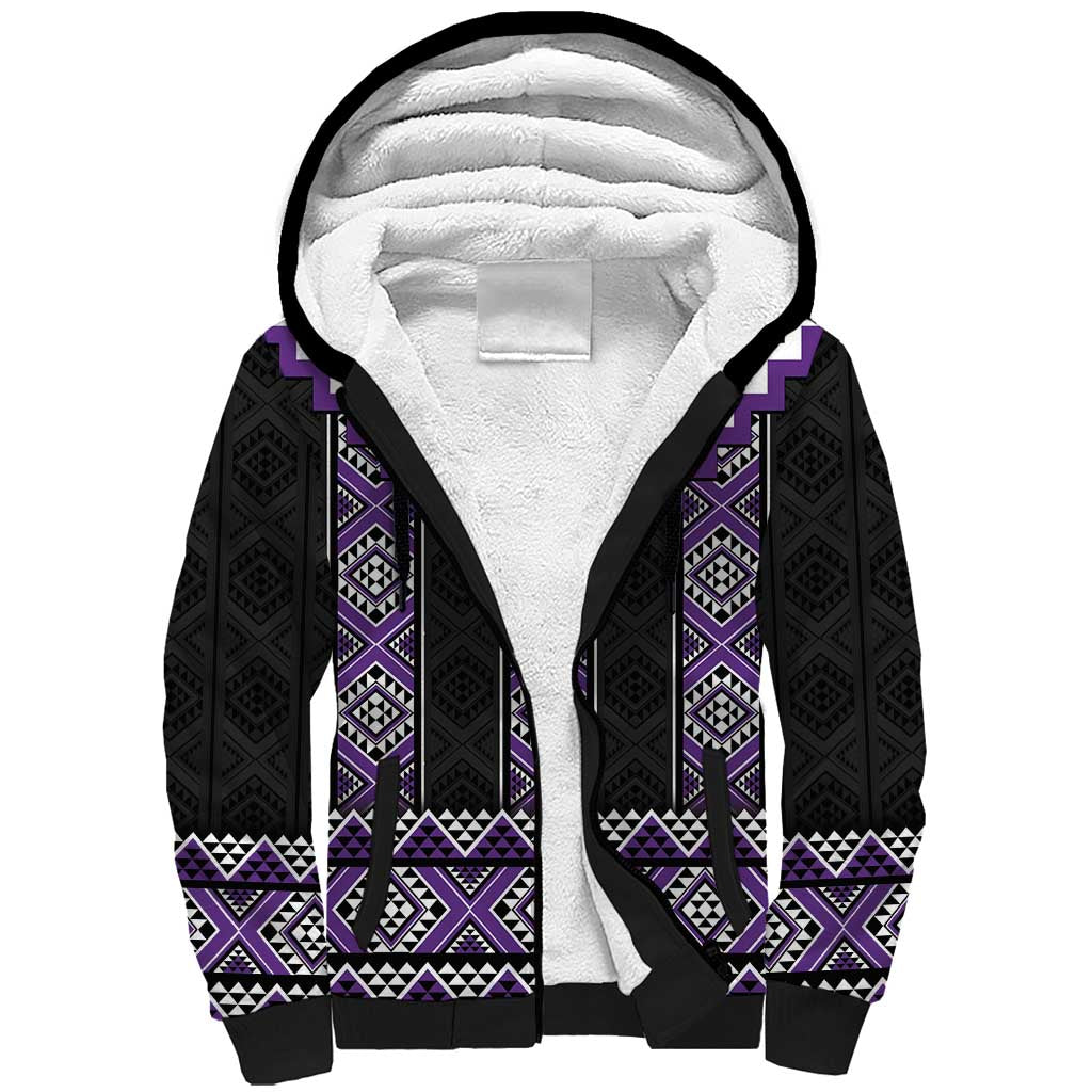 Purple Taniko Pattern Aotearoa Sherpa Hoodie Niho Taniwha Mix Poutama LT14 Unisex Purple - Polynesian Pride