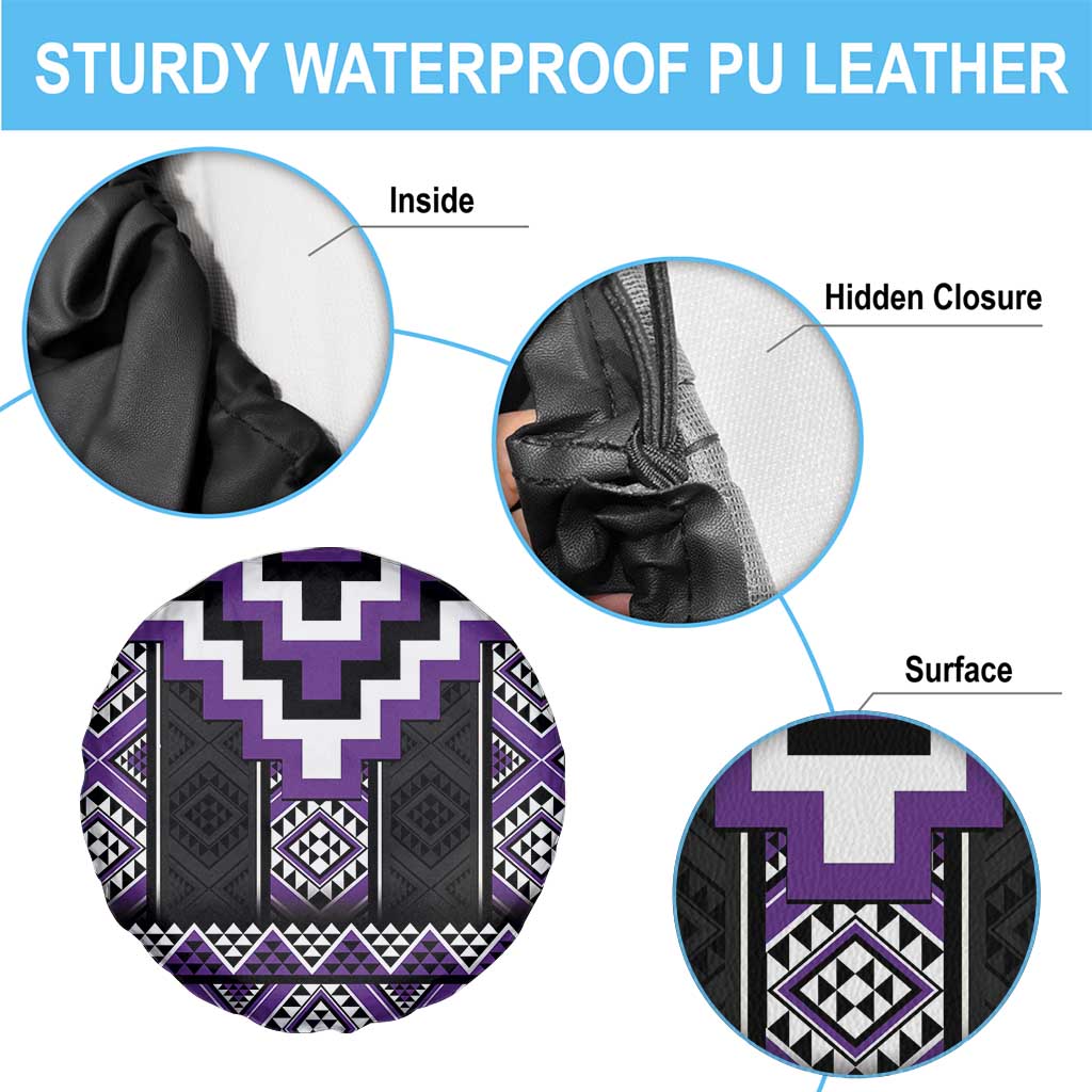 Purple Taniko Pattern Aotearoa Spare Tire Cover Niho Taniwha Mix Poutama LT14 - Polynesian Pride