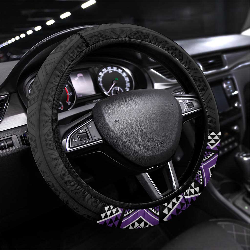 Purple Taniko Pattern Aotearoa Steering Wheel Cover Niho Taniwha Mix Poutama LT14 Universal Fit Purple - Polynesian Pride