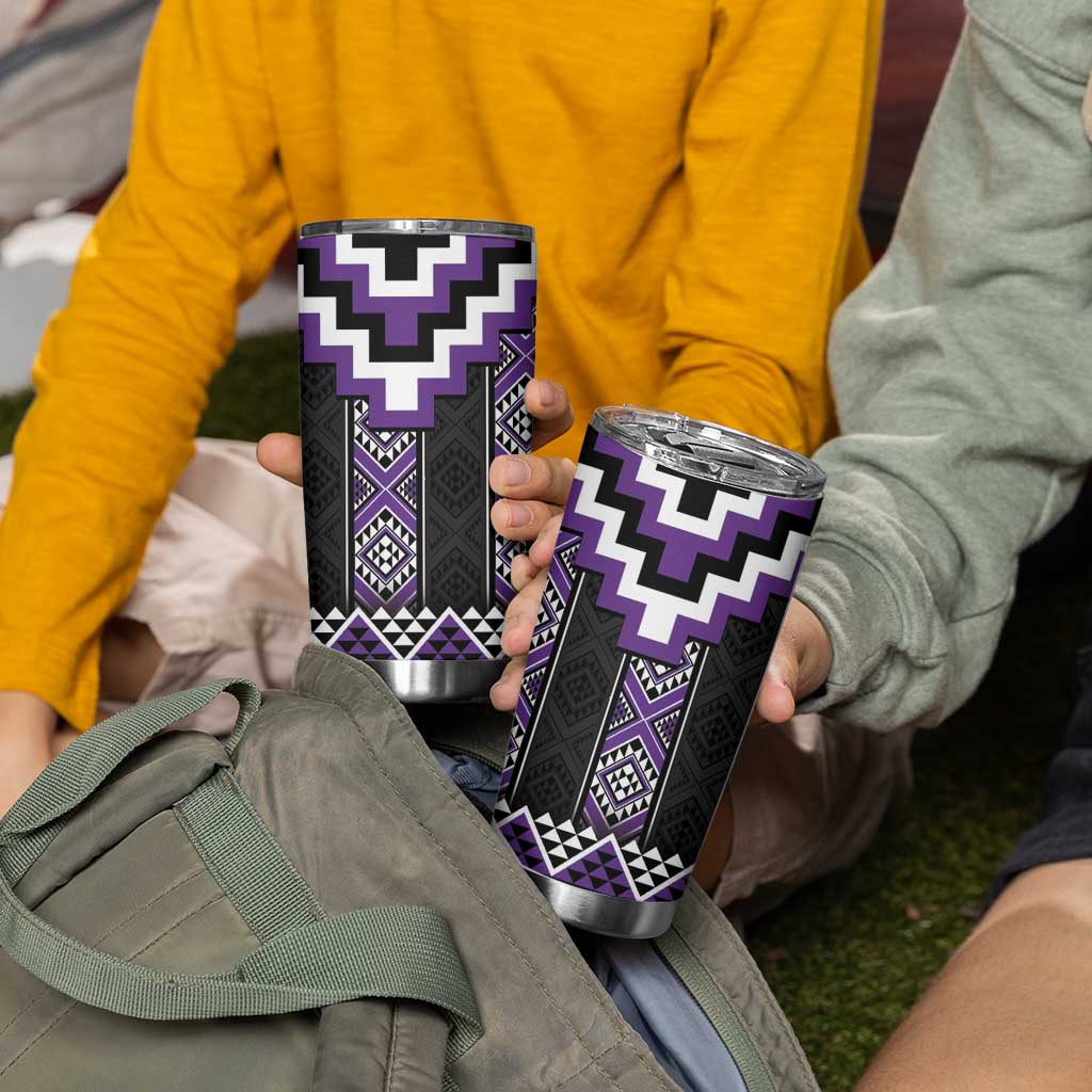 Purple Taniko Pattern Aotearoa Tumbler Cup Niho Taniwha Mix Poutama LT14