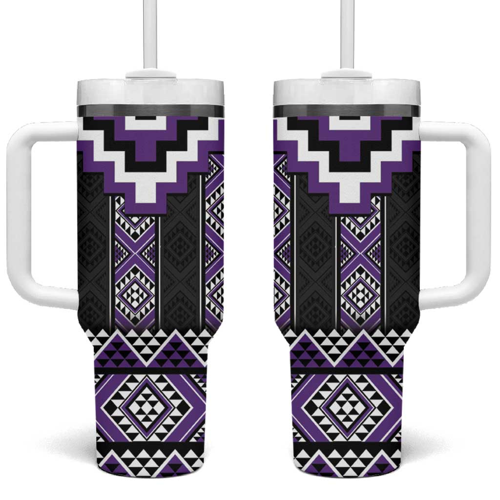 Purple Taniko Pattern Aotearoa Tumbler With Handle Niho Taniwha Mix Poutama LT14 One Size: 40 oz Purple - Polynesian Pride