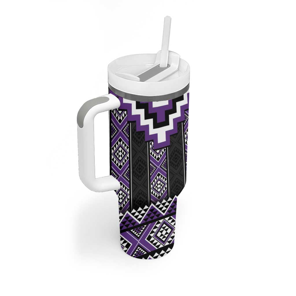 Purple Taniko Pattern Aotearoa Tumbler With Handle Niho Taniwha Mix Poutama LT14 - Polynesian Pride