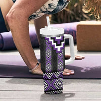 Purple Taniko Pattern Aotearoa Tumbler With Handle Niho Taniwha Mix Poutama LT14 - Polynesian Pride
