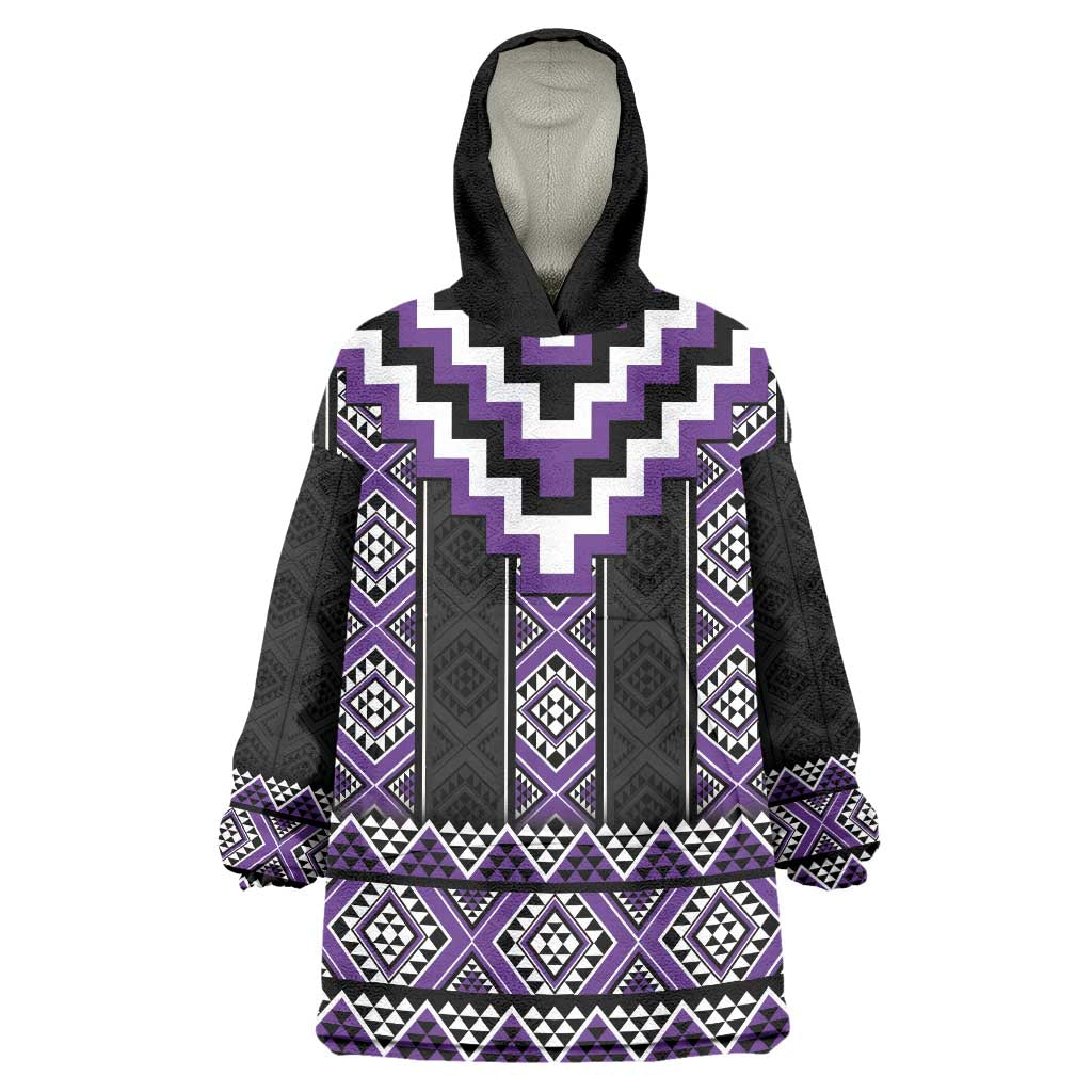 Purple Taniko Pattern Aotearoa Wearable Blanket Hoodie Niho Taniwha Mix Poutama LT14 One Size Purple - Polynesian Pride