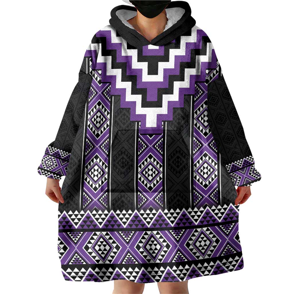 Purple Taniko Pattern Aotearoa Wearable Blanket Hoodie Niho Taniwha Mix Poutama LT14 - Polynesian Pride