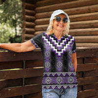 Purple Taniko Pattern Aotearoa Women Polo Shirt Niho Taniwha Mix Poutama LT14