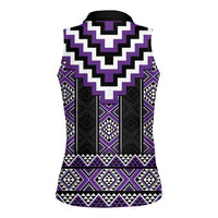Purple Taniko Pattern Aotearoa Women Sleeveless Polo Shirt Niho Taniwha Mix Poutama LT14 - Polynesian Pride