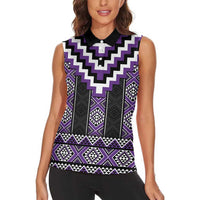 Purple Taniko Pattern Aotearoa Women Sleeveless Polo Shirt Niho Taniwha Mix Poutama LT14 - Polynesian Pride