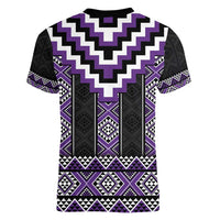 Purple Taniko Pattern Aotearoa Women V-Neck T-Shirt Niho Taniwha Mix Poutama LT14 - Polynesian Pride