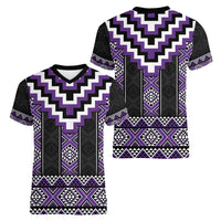 Purple Taniko Pattern Aotearoa Women V-Neck T-Shirt Niho Taniwha Mix Poutama LT14 - Polynesian Pride