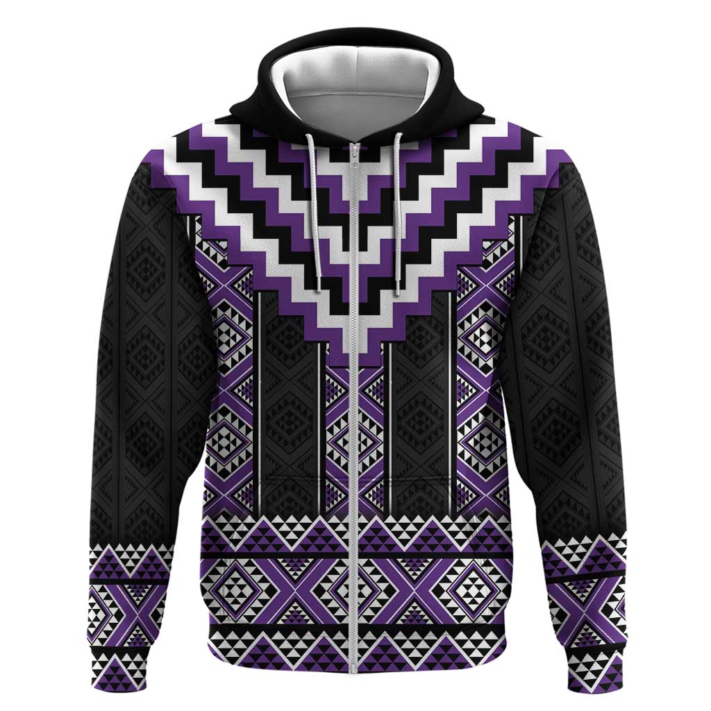 Purple Taniko Pattern Aotearoa Zip Hoodie Niho Taniwha Mix Poutama LT14