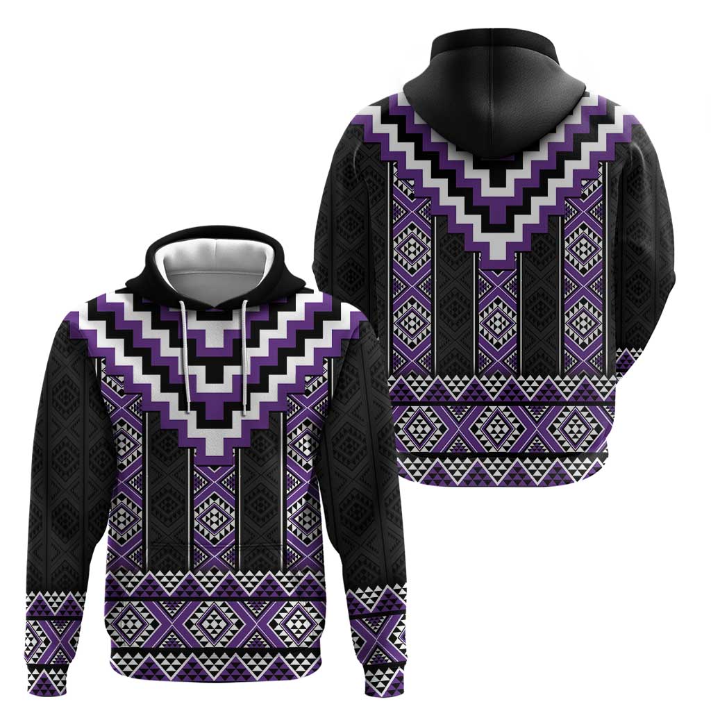 Purple Taniko Pattern Aotearoa Zip Hoodie Niho Taniwha Mix Poutama LT14