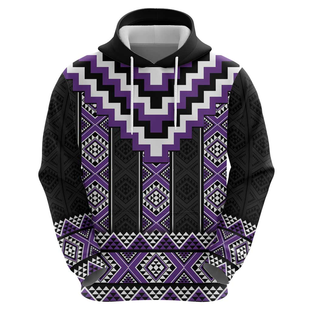 Purple Taniko Pattern Aotearoa Zip Hoodie Niho Taniwha Mix Poutama LT14