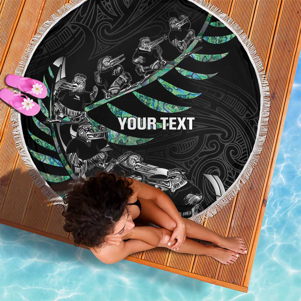 Custom New Zealand Silver Fern Rugby Beach Blanket Aotearoa Kiwi Maori Pattern LT14