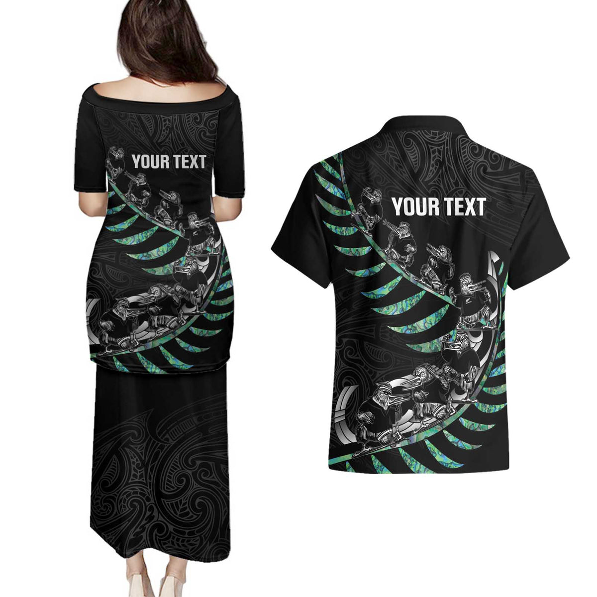 Custom New Zealand Silver Fern Rugby Couples Matching Puletasi and Hawaiian Shirt Aotearoa Kiwi Maori Pattern