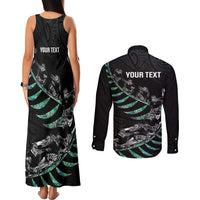 Custom New Zealand Silver Fern Rugby Couples Matching Tank Maxi Dress and Long Sleeve Button Shirt Aotearoa Kiwi Maori Pattern