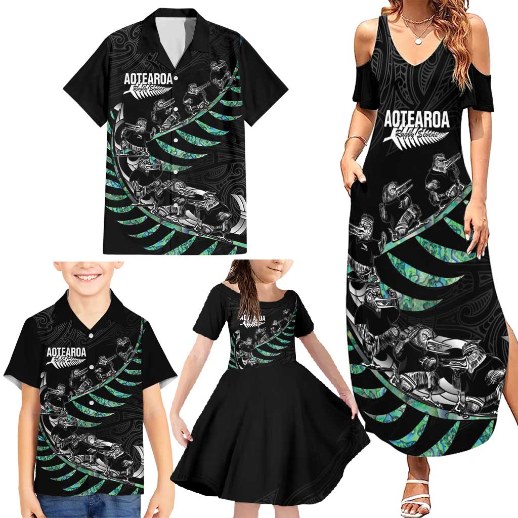 Custom New Zealand Silver Fern Rugby Family Matching Summer Maxi Dress and Hawaiian Shirt Aotearoa Kiwi Maori Pattern