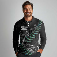 Custom New Zealand Silver Fern Rugby Long Sleeve Polo Shirt Aotearoa Kiwi Maori Pattern