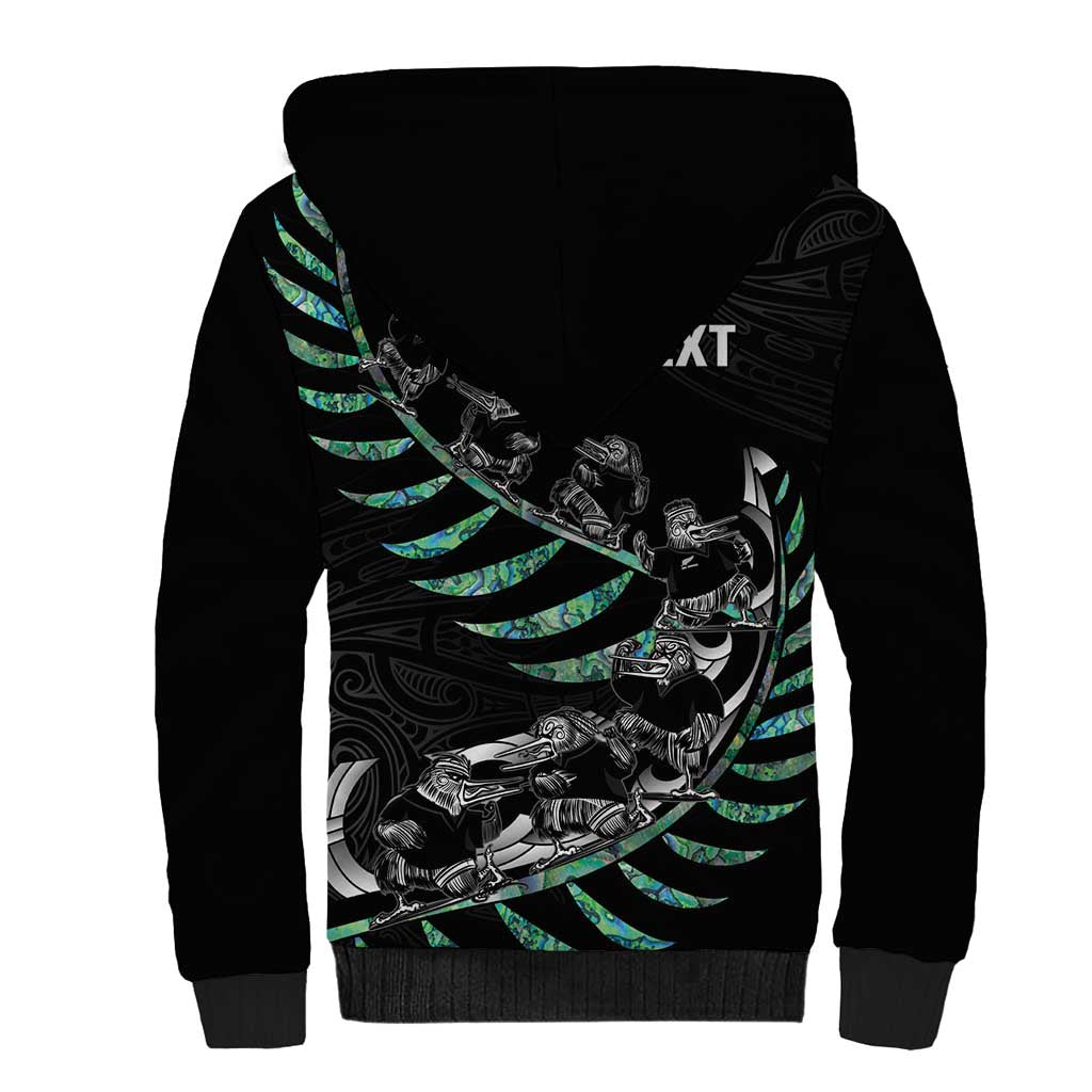 Custom New Zealand Silver Fern Rugby Sherpa Hoodie Aotearoa Kiwi Maori Pattern