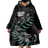 Custom New Zealand Silver Fern Rugby Wearable Blanket Hoodie Aotearoa Kiwi Maori Pattern