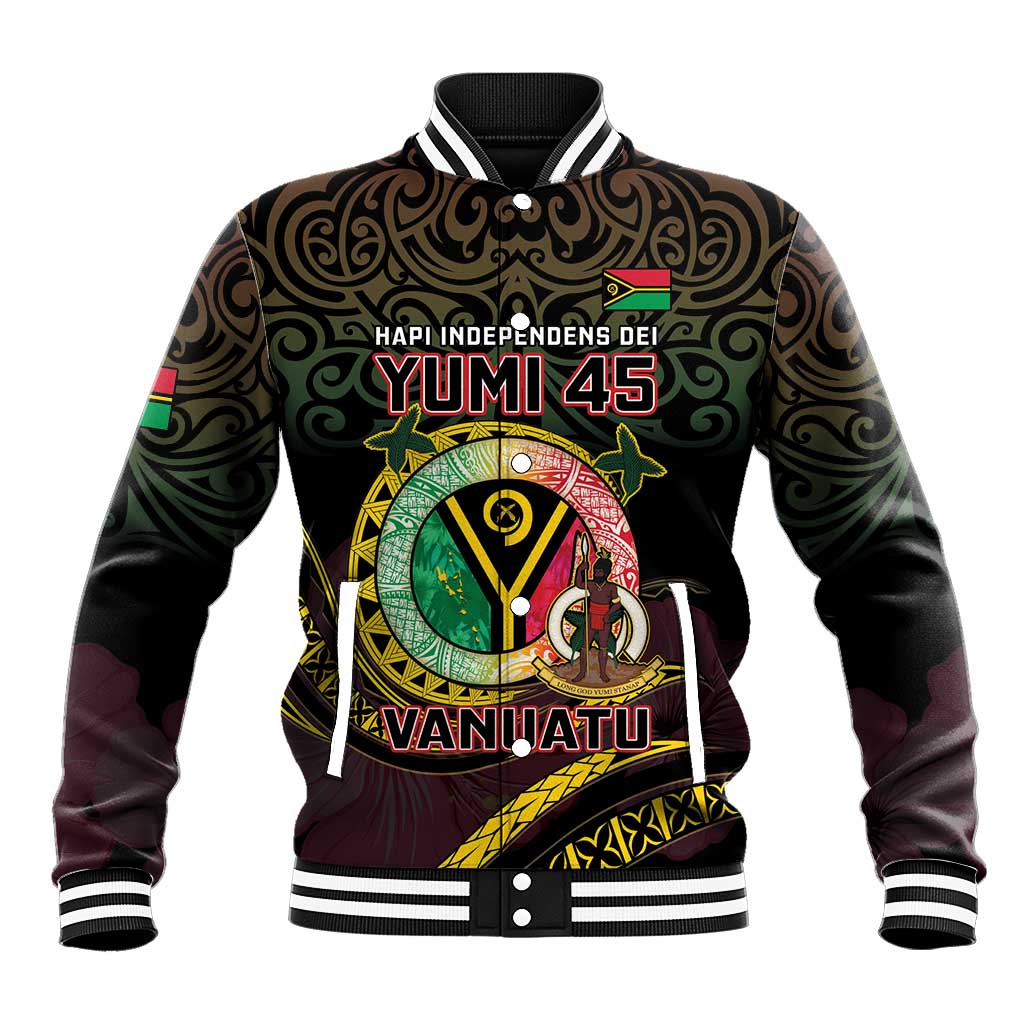 Personalised Vanuatu Baseball Jacket Yumi 45th Hapi Independens Dei - Black Version LT14 Unisex Black - Polynesian Pride