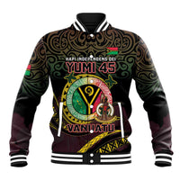 Personalised Vanuatu Baseball Jacket Yumi 45th Hapi Independens Dei - Black Version LT14 Unisex Black - Polynesian Pride
