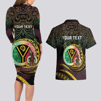 Personalised Vanuatu Couples Matching Long Sleeve Bodycon Dress and Hawaiian Shirt Yumi 45th Hapi Independens Dei - Black Version LT14 - Polynesian Pride