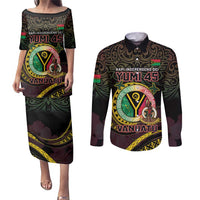 Personalised Vanuatu Couples Matching Puletasi and Long Sleeve Button Shirt Yumi 45th Hapi Independens Dei - Black Version LT14 Black - Polynesian Pride