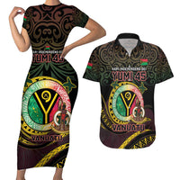 Personalised Vanuatu Couples Matching Short Sleeve Bodycon Dress and Hawaiian Shirt Yumi 45th Hapi Independens Dei - Black Version LT14 Black - Polynesian Pride
