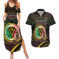 Personalised Vanuatu Couples Matching Summer Maxi Dress and Hawaiian Shirt Yumi 45th Hapi Independens Dei - Black Version LT14 Black - Polynesian Pride