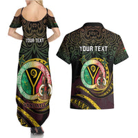 Personalised Vanuatu Couples Matching Summer Maxi Dress and Hawaiian Shirt Yumi 45th Hapi Independens Dei - Black Version LT14 - Polynesian Pride
