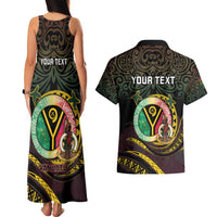 Personalised Vanuatu Couples Matching Tank Maxi Dress and Hawaiian Shirt Yumi 45th Hapi Independens Dei - Black Version LT14 - Polynesian Pride