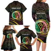 Personalised Vanuatu Family Matching Long Sleeve Bodycon Dress and Hawaiian Shirt Yumi 46th Hapi Independens Dei - Black Version LT14 - Polynesian Pride