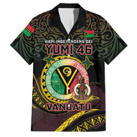 Personalised Vanuatu Family Matching Long Sleeve Bodycon Dress and Hawaiian Shirt Yumi 46th Hapi Independens Dei - Black Version LT14 Dad's Shirt - Short Sleeve Black - Polynesian Pride